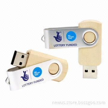 Wooden USB Twister Flash Drives with 1 to 64GB Capacity, Logos Printing Welcomed